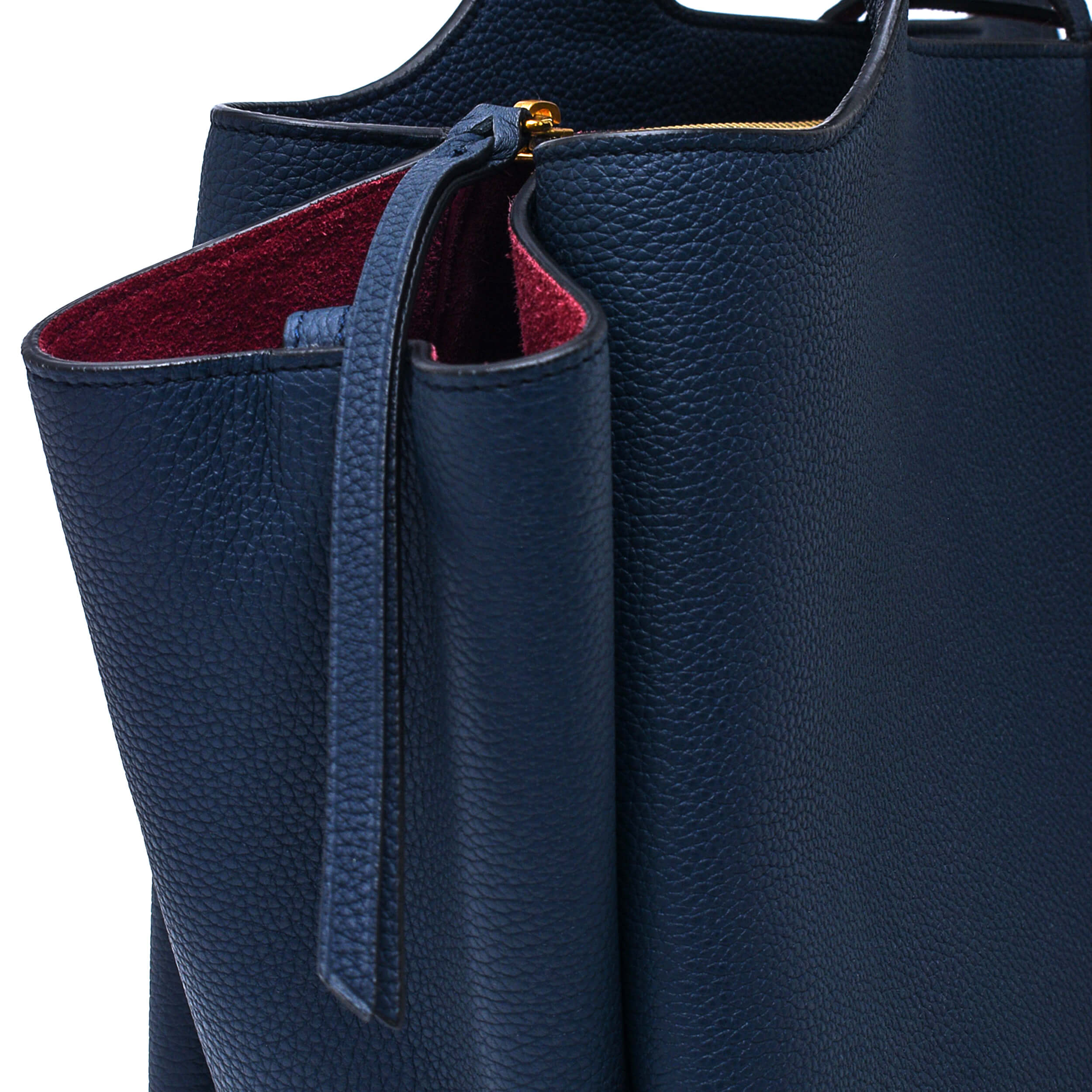 Celine - Navy Blue Grained Calfskin Leather Medium Tri Fold Tote Bag